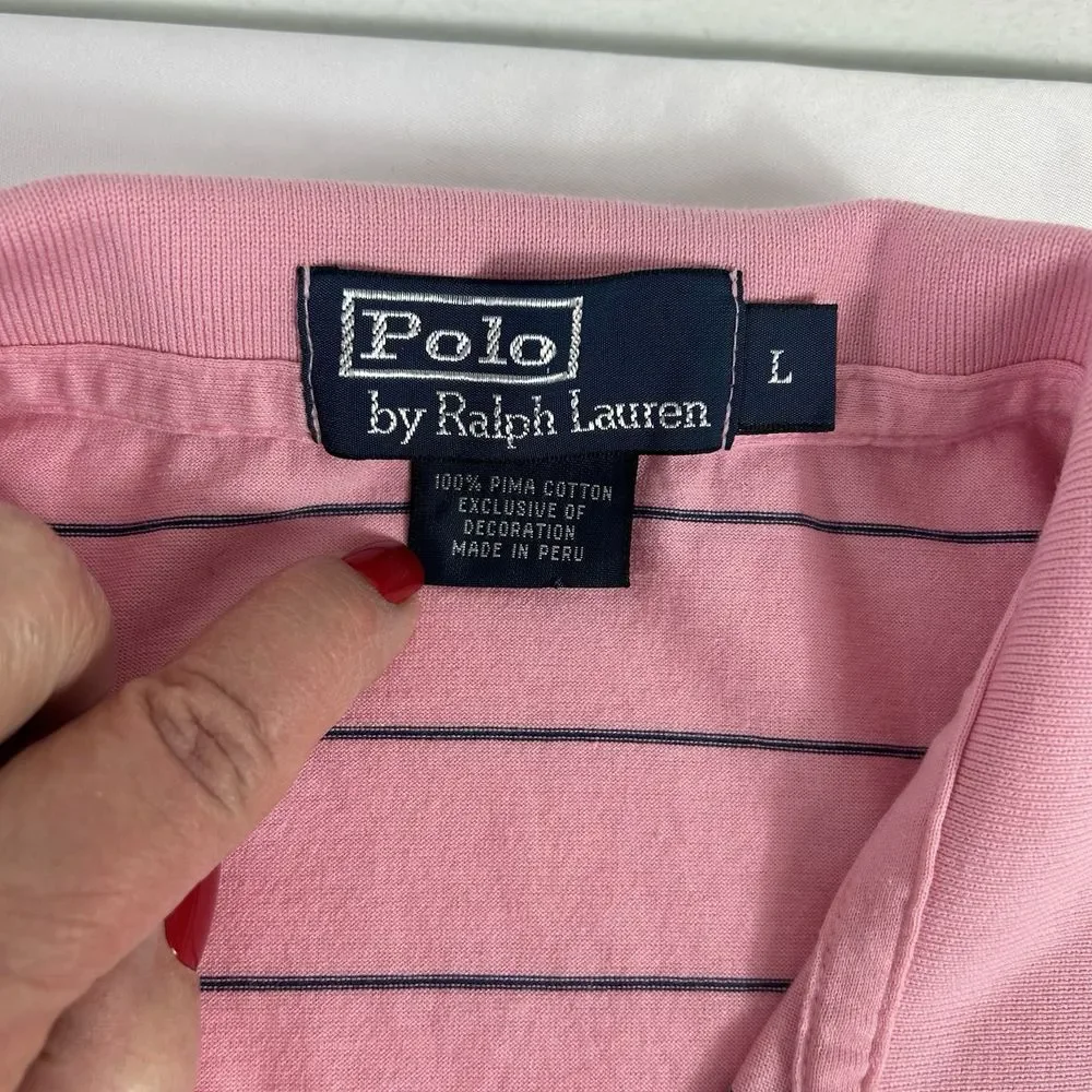 Polo‎ Ralph Lauren Pink Striped Polo Shirt Short Sleeves Pima Cotton Size Large